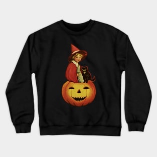 Little witch with her kitty Crewneck Sweatshirt